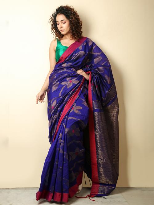 blue printed handloom saree with blouse - 19968364 - Very Small Image - 1