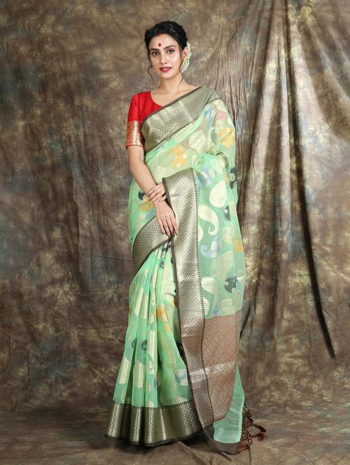 self design jamdani saree with blouse - 19968556 - Very Small Image - 1