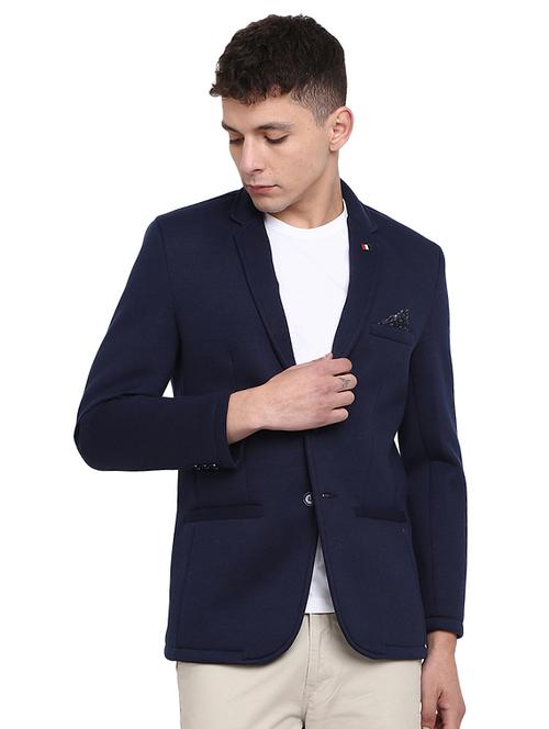 blue solid single breasted casual blazer - 19969227 - Very Small Image - 1