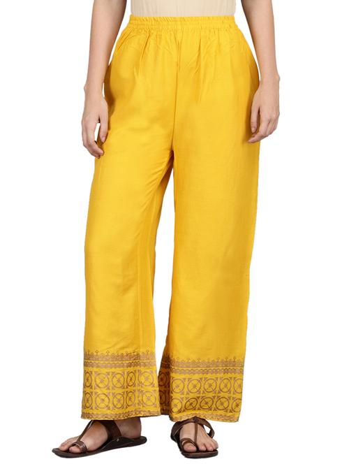 yellow printed straight palazzo - 19970204 - Very Small Image - 1