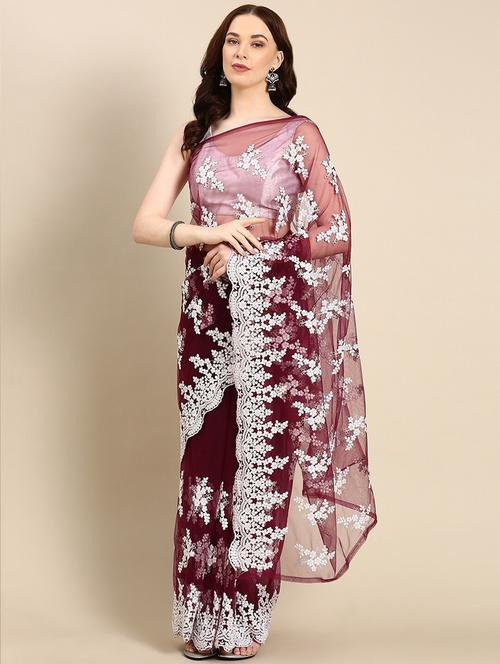 self design embroidered saree with blouse - 19972117 - Very Small Image - 1