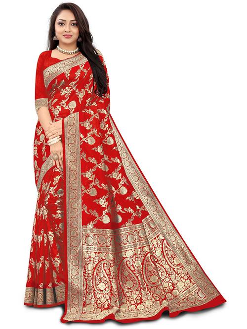 red jacquard banarasi saree with blouse - 19972338 - Very Small Image - 1