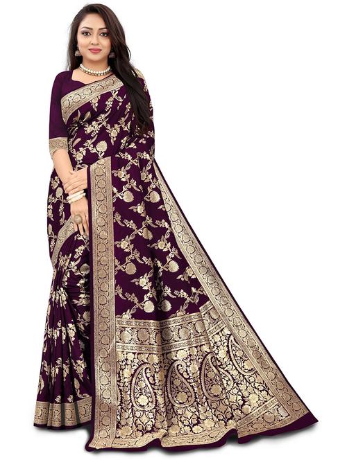 purple jacquard banarasi saree - 19972578 - Very Small Image - 1