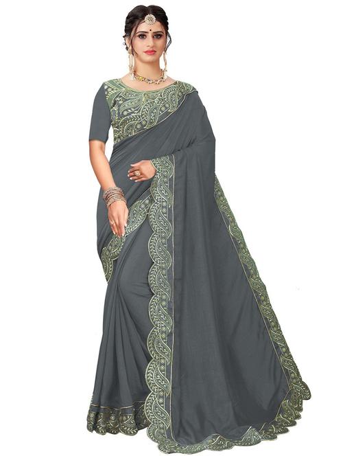 solid bordered saree with blouse - 19973098 - Very Small Image - 1