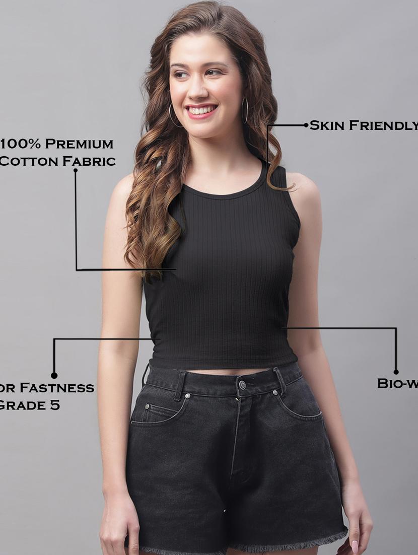 women black solid crop top - 19974438 - Standard Image - 4