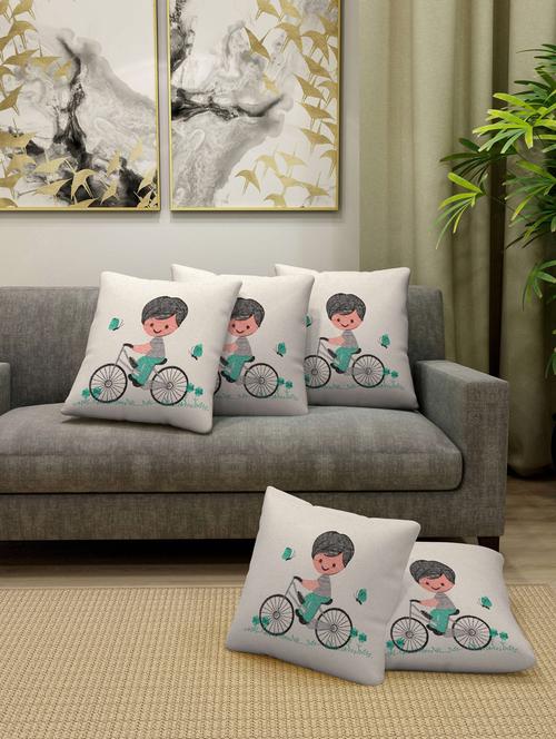 fabinaliv set of 5 off white 100% cotton embroidered square shape cushion covers (40x40 cm) - 19977443 - Very Small Image - 1