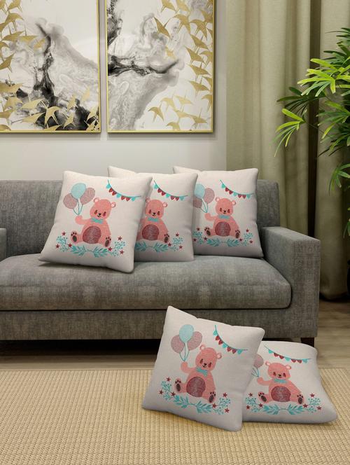 fabinaliv set of 5 off white 100% cotton embroidered square shape cushion covers (40x40 cm) - 19977446 - Very Small Image - 1