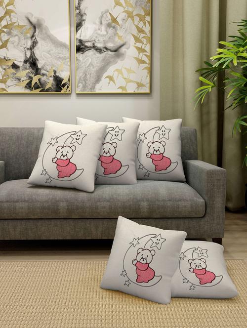 fabinaliv set of 5 off white 100% cotton embroidered square shape cushion covers (40x40 cm) - 19977447 - Very Small Image - 1