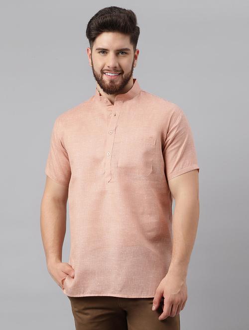 peach solid mandarin neck short kurta - 19980111 - Very Small Image - 1