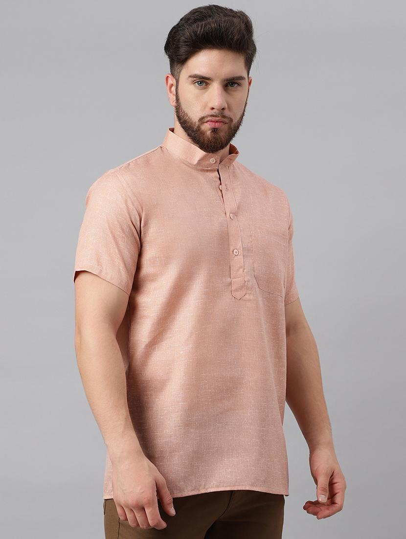 peach solid mandarin neck short kurta - 19980111 - Zoom Image - 2