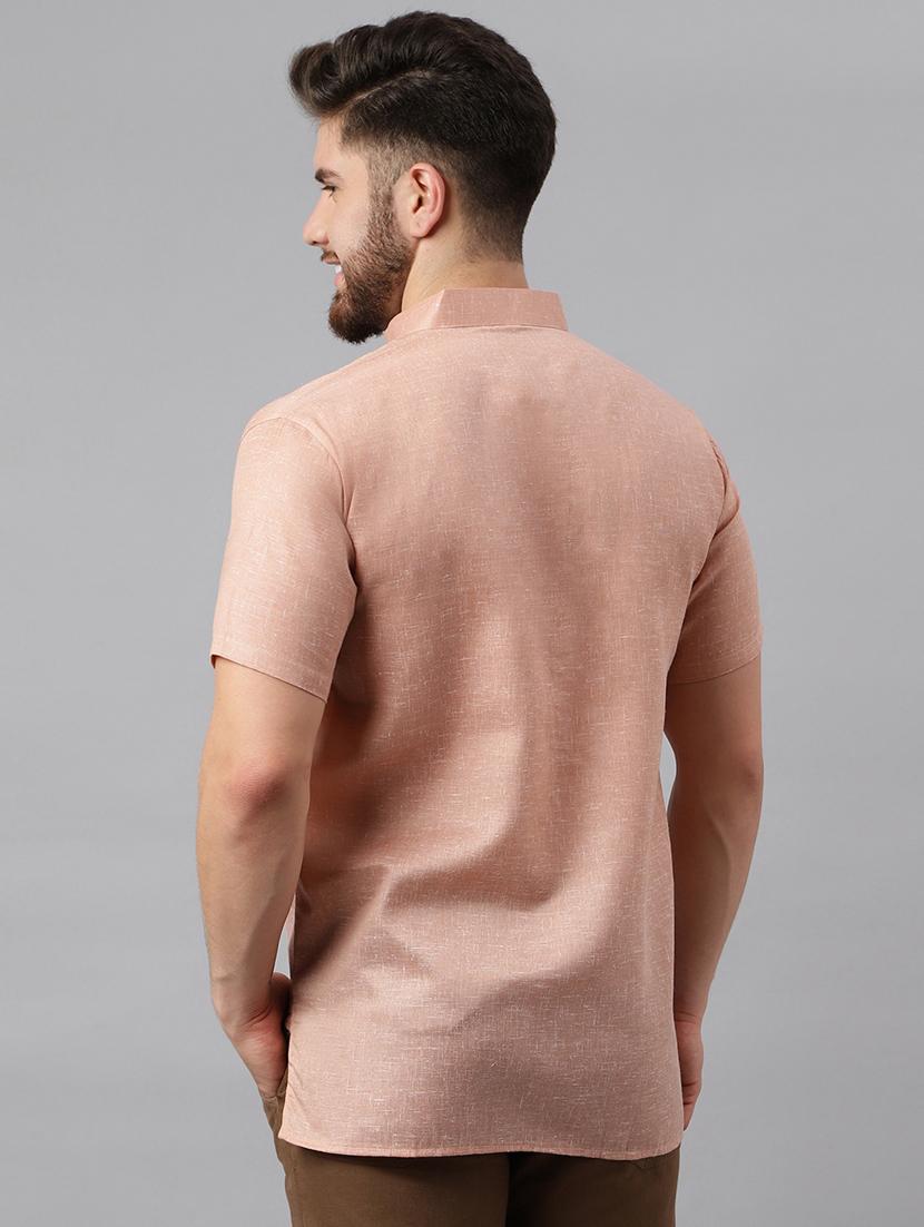 peach solid mandarin neck short kurta - 19980111 - Zoom Image - 3