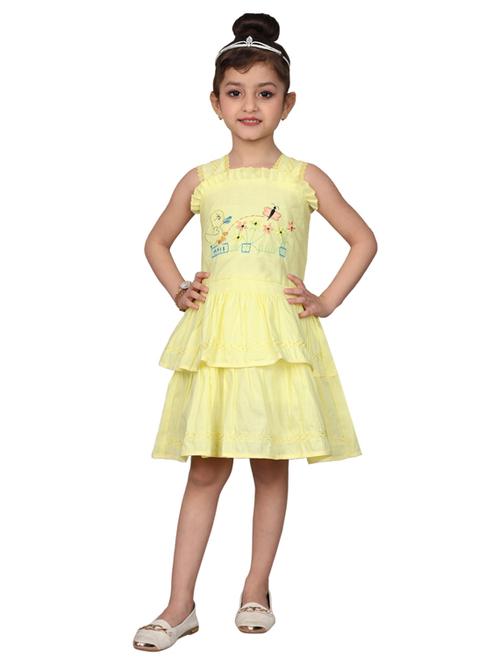 yellow embroidered cotton blend frock - 19980162 - Very Small Image - 1