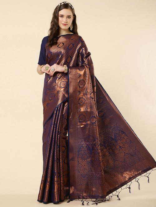 dark blue art silk banarasi saree - 19982055 - Very Small Image - 1