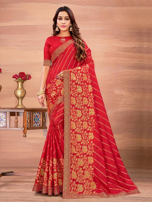 red art silk printed saree with blouse - 19982169 - Very Small Image - 1