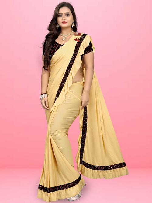 cream self design bordered saree with blouse - 19982301 - Very Small Image - 1