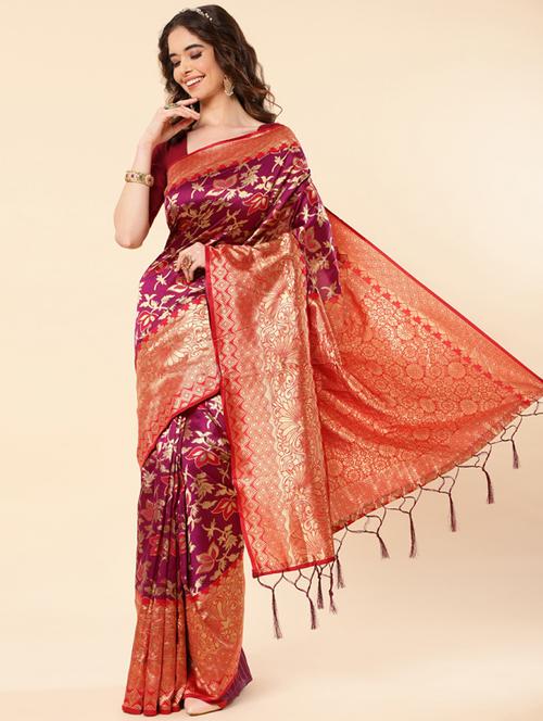 purple self design kanjivaram saree with blouse - 19982369 - Very Small Image - 1