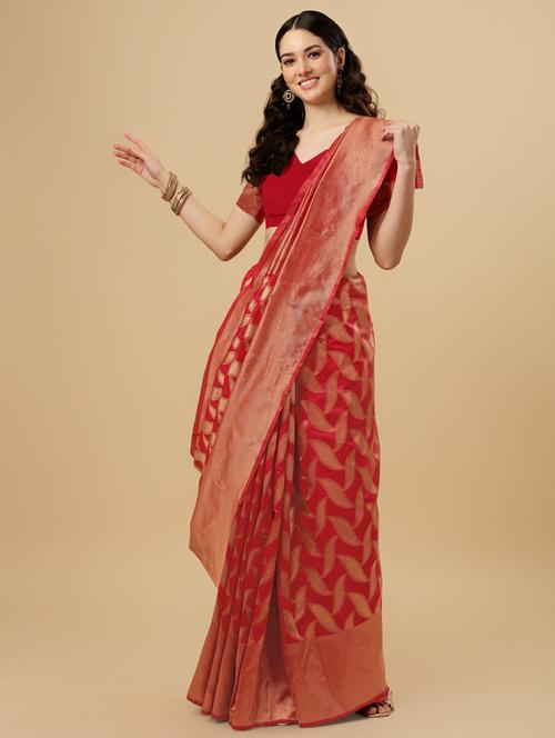 red self design banarasi saree with blouse - 19982410 - Very Small Image - 1