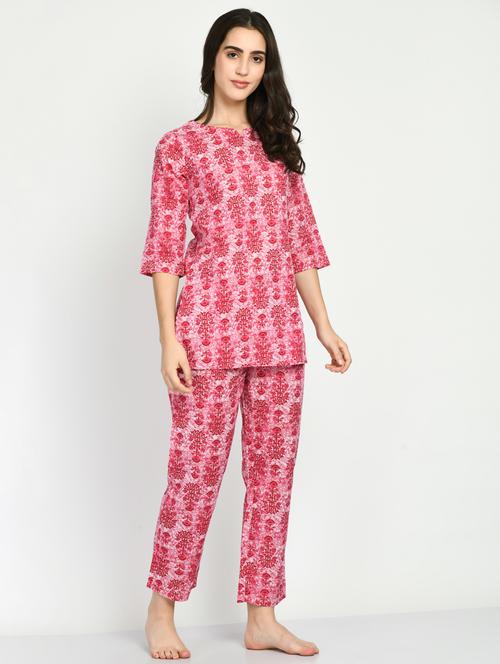 pink printed pyjama set nightwear  - 19982724 - Very Small Image - 1