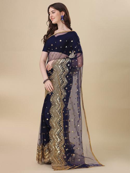 navy blue embroidered saree with blouse - 19983144 - Very Small Image - 1