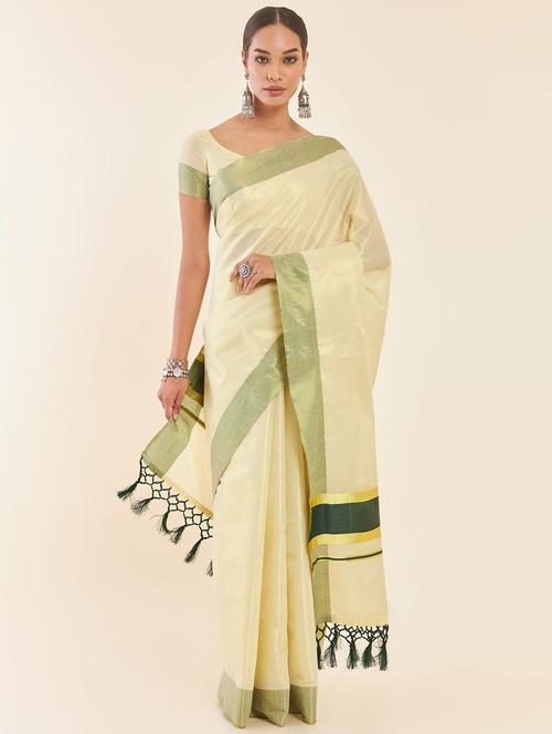 women's bordered gold colored saree - 19984242 - Very Small Image - 1