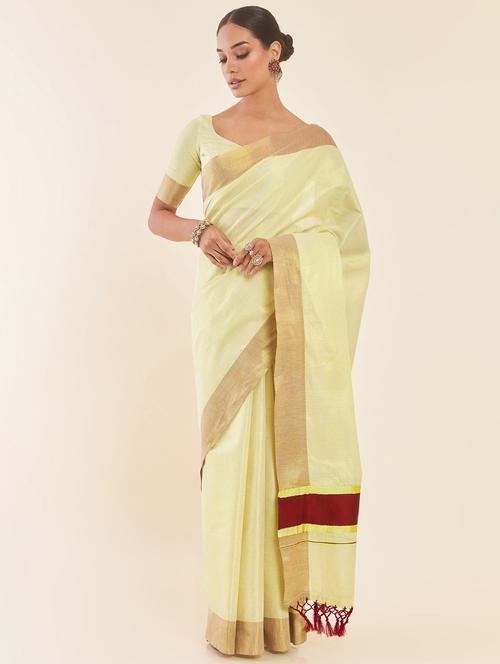 women's self design gold colored saree - 19984243 - Very Small Image - 1