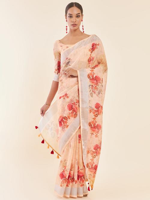 women's floral peach colored saree - 19984254 - Very Small Image - 1