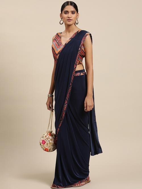 solid bordered saree with blouse  - 19984458 - Very Small Image - 1