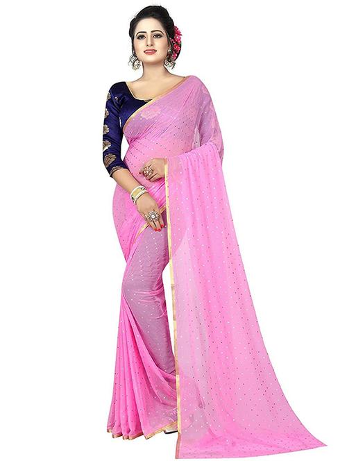 pink printed saree with blouse - 19984852 - Very Small Image - 1