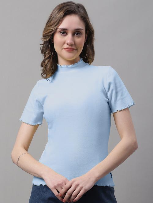 women light blue solid mock neck top - 19986057 - Very Small Image - 1
