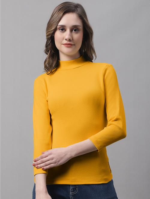mustard solid long sleeves turtle neck regular top - 19986139 - Very Small Image - 1
