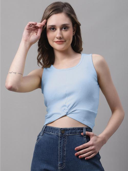 women's crop round neck top - 19986161 - Very Small Image - 1