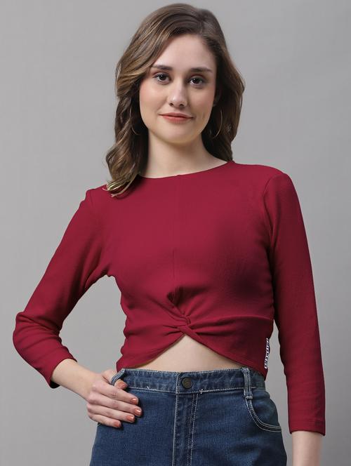 women's crop round neck top - 19986168 - Very Small Image - 1