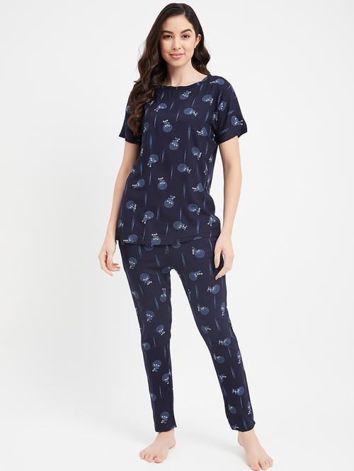 round neck printed nightwear pyjama set  - 19986229 - Very Small Image - 1