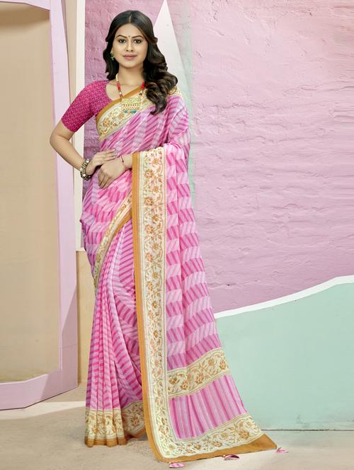 pink printed saree with blouse - 19987015 - Very Small Image - 1