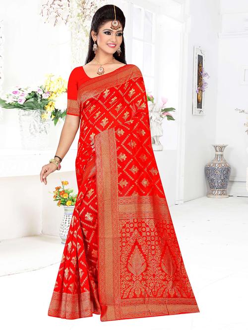 red self design woven saree with blouse - 19987073 - Very Small Image - 1