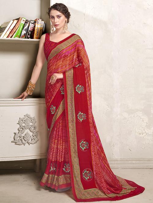 women's printed red colored saree with blouse - 19987109 - Very Small Image - 1