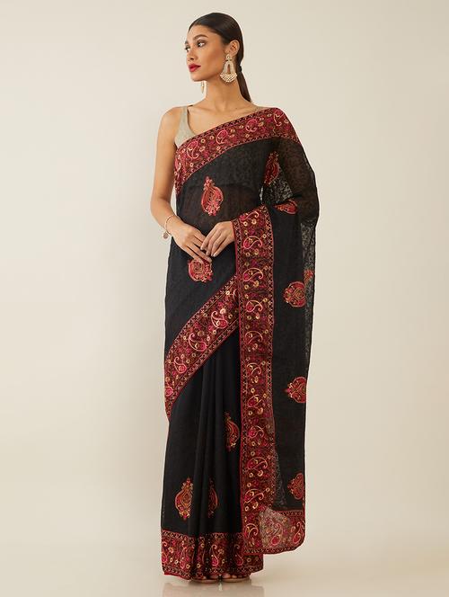 women's embroidered saree with blouse - 19987427 - Very Small Image - 1