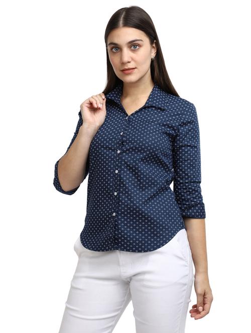 blue printed three quater sleeves regular shirt - 19989355 - Very Small Image - 1