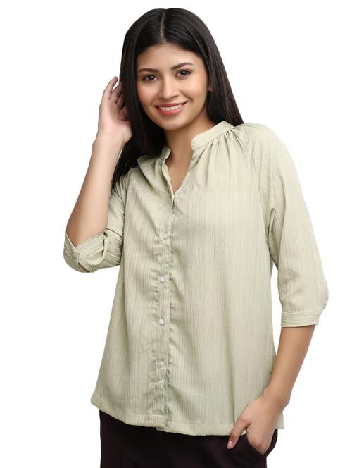 green solid mandarin neck regular shirt - 19989357 - Very Small Image - 1