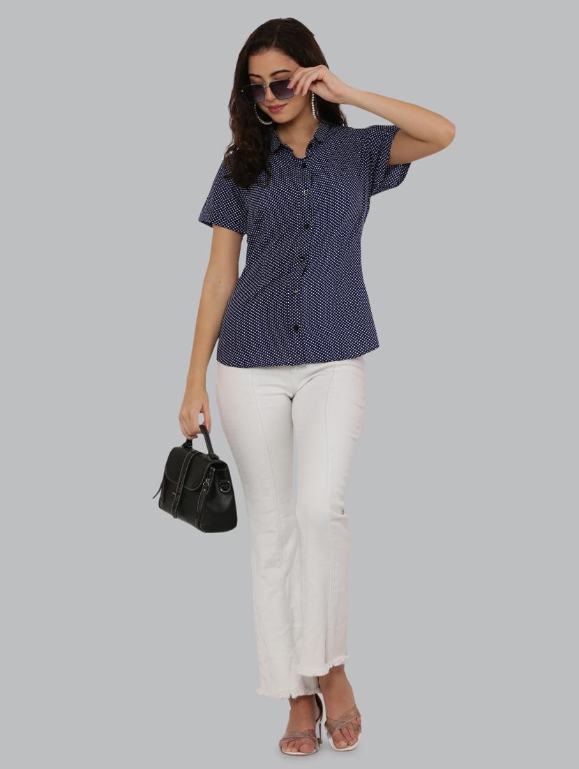 navy blue printed short sleeve shirt - 19990310 - Zoom Image - 5