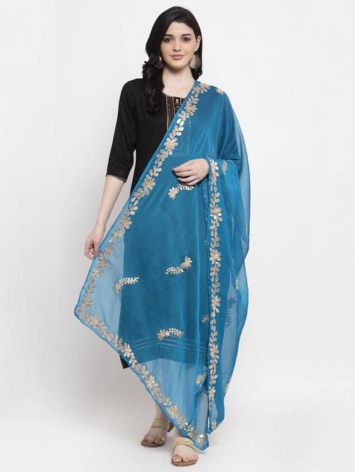 blue gota work embroidered dupatta - 19990692 - Very Small Image - 1