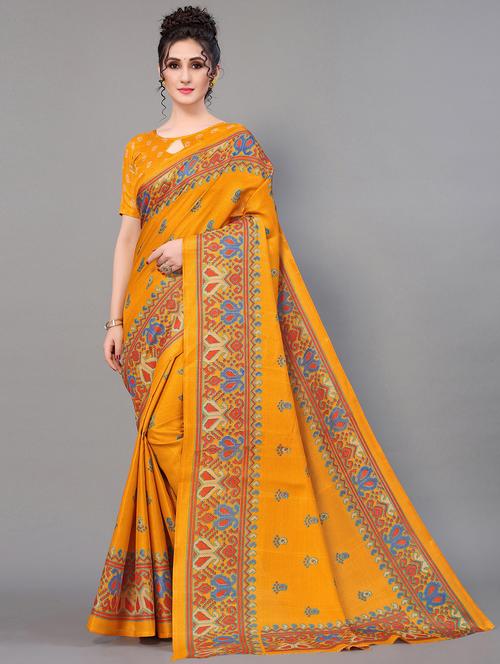 yellow mysore silk saree with blouse - 19992201 - Very Small Image - 1