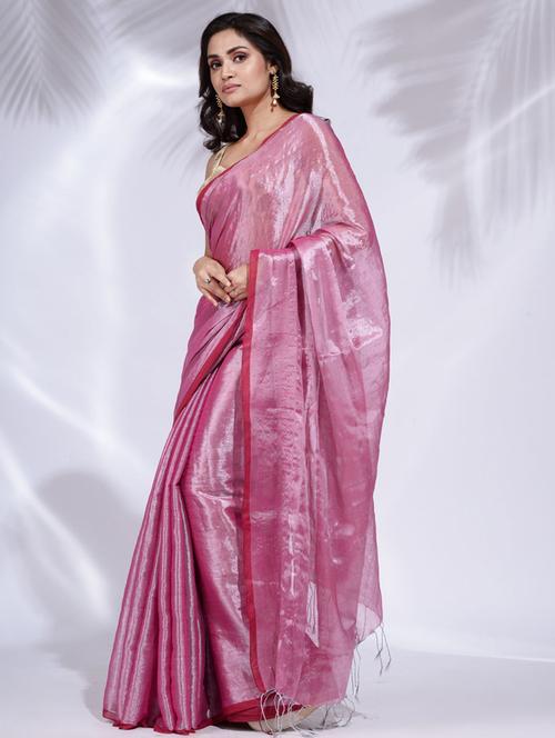 women's bordered pink colored saree with blouse - 19992441 - Very Small Image - 1