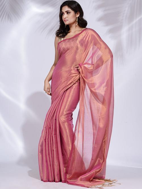women's solid peach colored saree with blouse - 19992444 - Very Small Image - 1