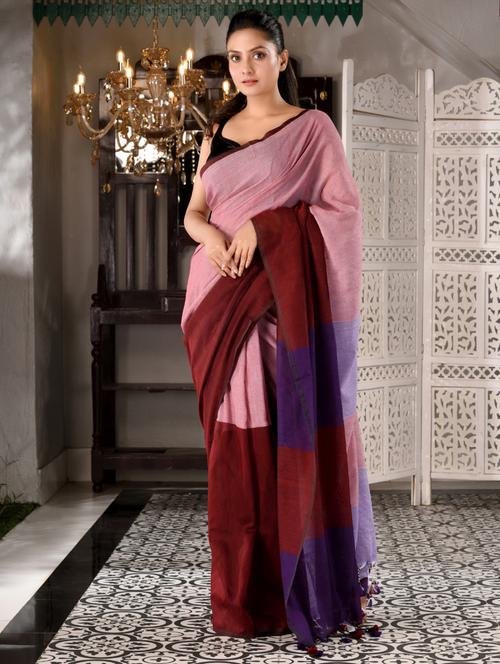 burgundy self design woven saree with blouse - 19992782 - Very Small Image - 1