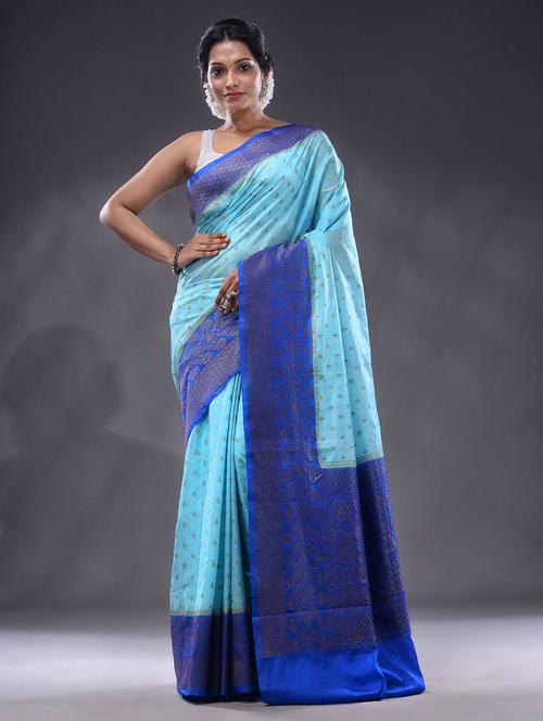 blue silk saree with blouse - 19992943 - Very Small Image - 1