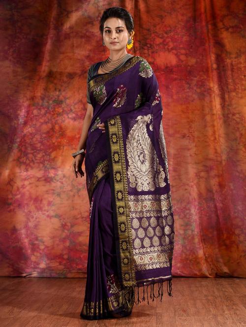 women's self design purple colored saree with blouse - 19993017 - Very Small Image - 1