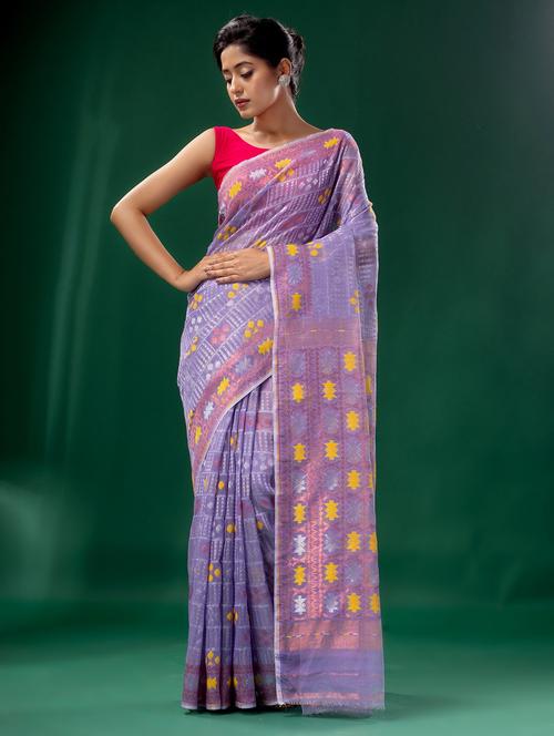 women's self design lavender colored saree with blouse - 19993165 - Very Small Image - 1