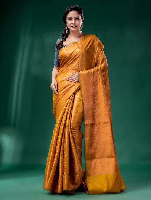 women's self design mustard colored saree with blouse - 19993206 - Very Small Image - 1