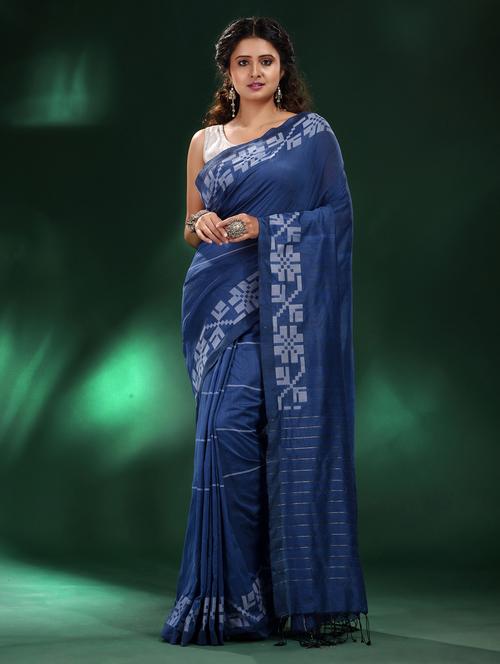 blue cotton saree with blouse - 19993466 - Very Small Image - 1